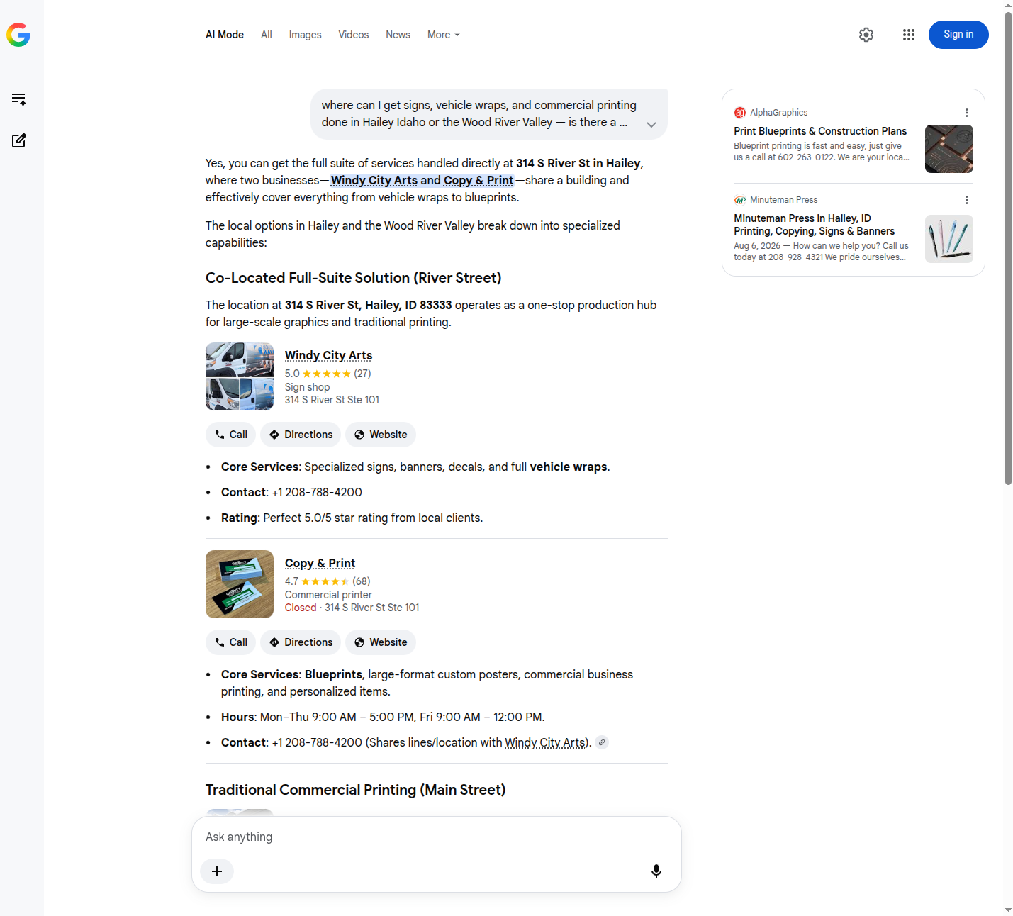 Google AI Mode Q1 screenshot 1